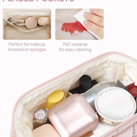 Puffer Makeup Bags for Women, Nylon Puffy Padded Make Up Bags for Women Makeup O - Picture 4 of 7